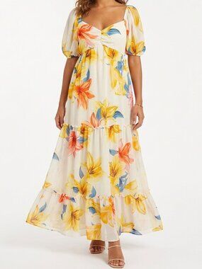 Kate Lily Pull On Tiered Empire Waist Floral Maxi Dress NEW- Sz. 8
